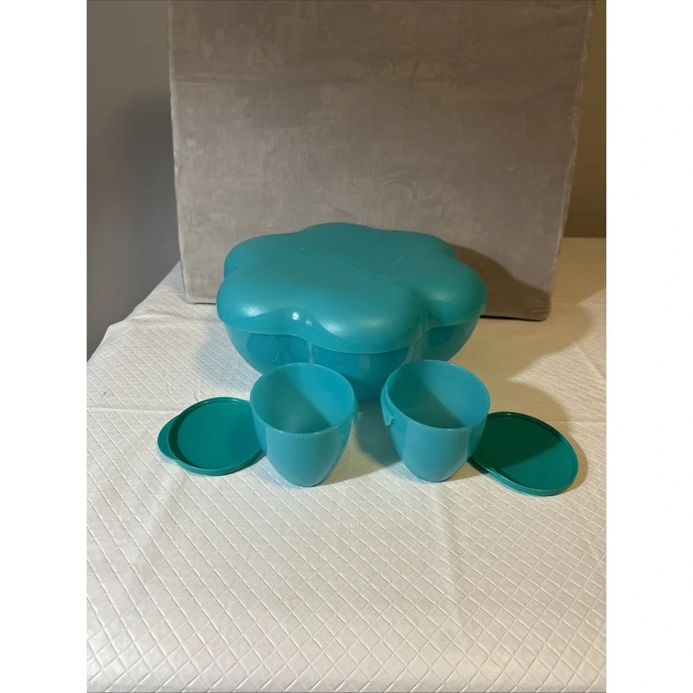 Tupperware 4624 5.6L Chip N Dip Bowl Set Aqua 6pc Divided Lid Tray